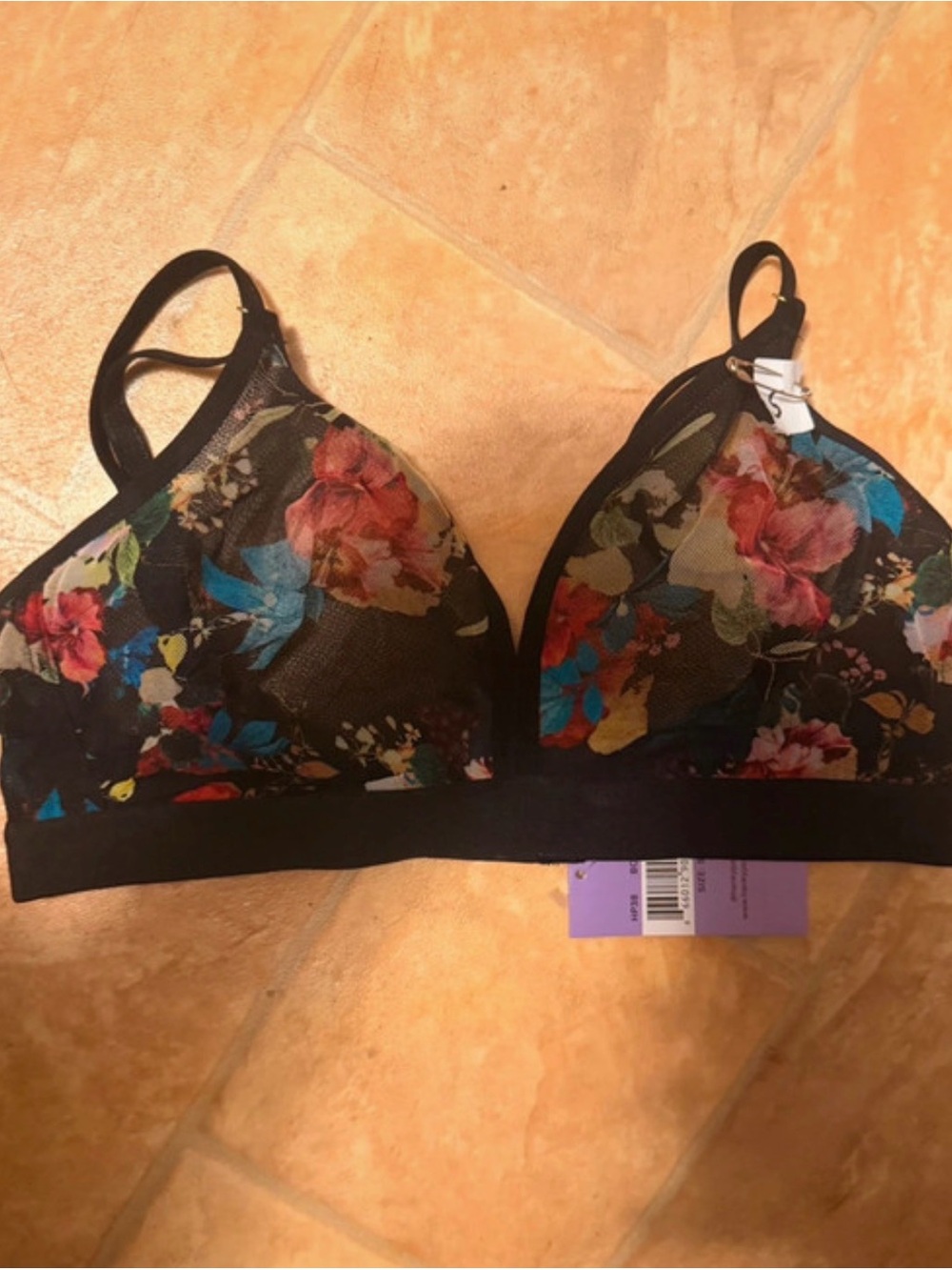 Hanky Panky Black Floral Mesh Bralette with Multicolor Flowers